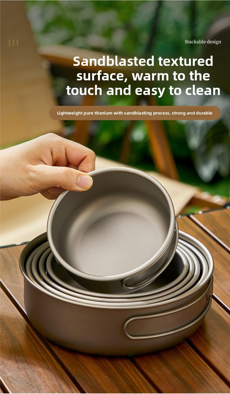 Pure Titanium Camping Cookware Set Foldable Lightweight Outdoor Pot Pan for Backpacking Hiking Picnic Cooking with Soup Frying Pot