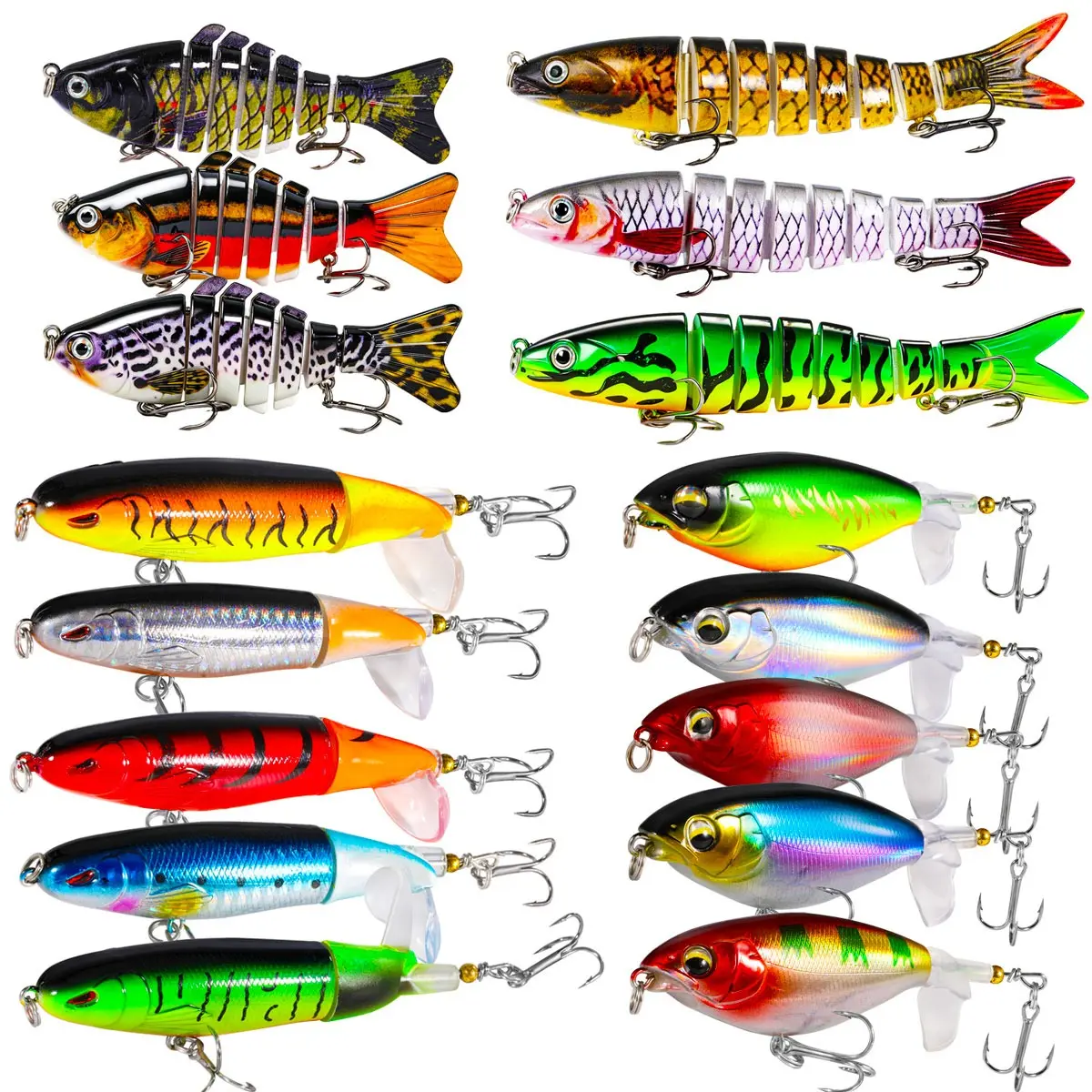 Fishing Baits 3pcs 5Pcs Artificial Fishing Lures Topwater Rotating Tail Hooks Bass Fishing Hard Bait for Saltwater or Freshwater Fishing