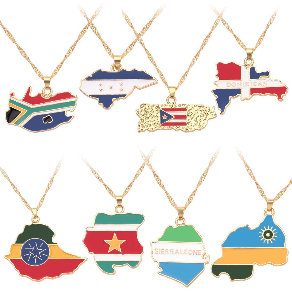 World Country Map Flag Pendant Necklace Gold Plated Alloy Charm Necklaces National Pride Jewelry for Men Women World Country Map Flag Pendant Necklace Gold Plated Alloy Charm Necklaces National Pride Jewelry for Men Women
