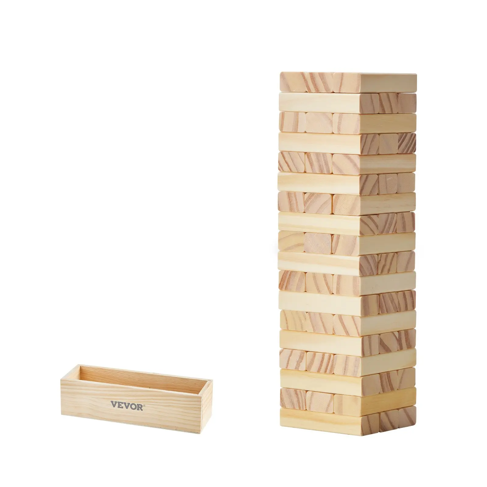 VEVOR Tumbling Timber Toy, 54 Blocks Tumble Tower Blocks Game, Pine Wood Tumbling Tower Game with Storage Crate, Multiple Ways to Play Wooden Stacking Game, Tumble Tower Family Game for Indoor/Outdoo