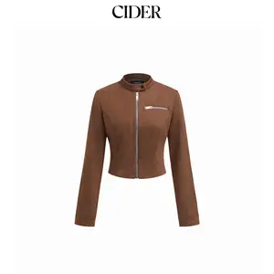 Cider Suede Stand Collar Zip Through Jacket SummerFinds