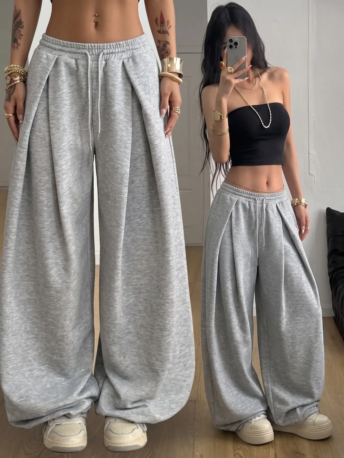 Casual Wardrobe Essential! High-Waist Drawstring Loose Pants, Comfortable & Edgy for Daily Outings 👗 #loungewear #wardrobeessentials #dailylook