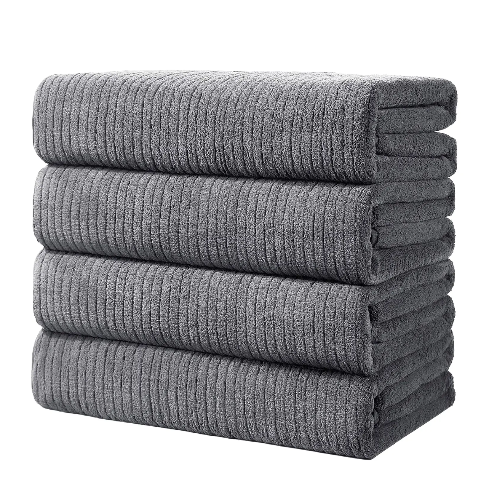 4 Pack Grey Striped Extra Large Bath Towels, 35.4"×70.9" Polyester XL Bath Towels, Highly Absorbent Quick Dry Oversized Beach Towels with Hanging Loop for Bathroom, Gym, Pool & Beach,home essentials