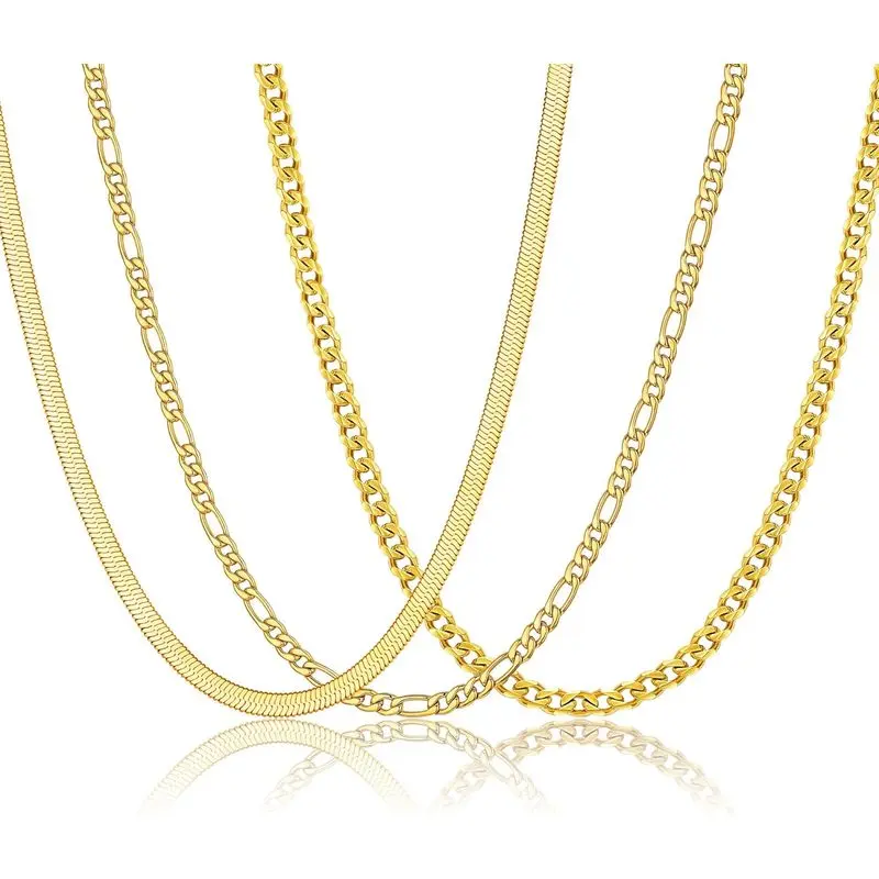 3 Pcs 316L Stainless Steel Multi-Size Necklaces Set for Men - 16/18/20/22/24 in Cuban Link, Figaro, Herringbone Chain Jewelry Gifts for Dads, Boys, Chain Jewelry Necklaces, Gifts For Boyfriend