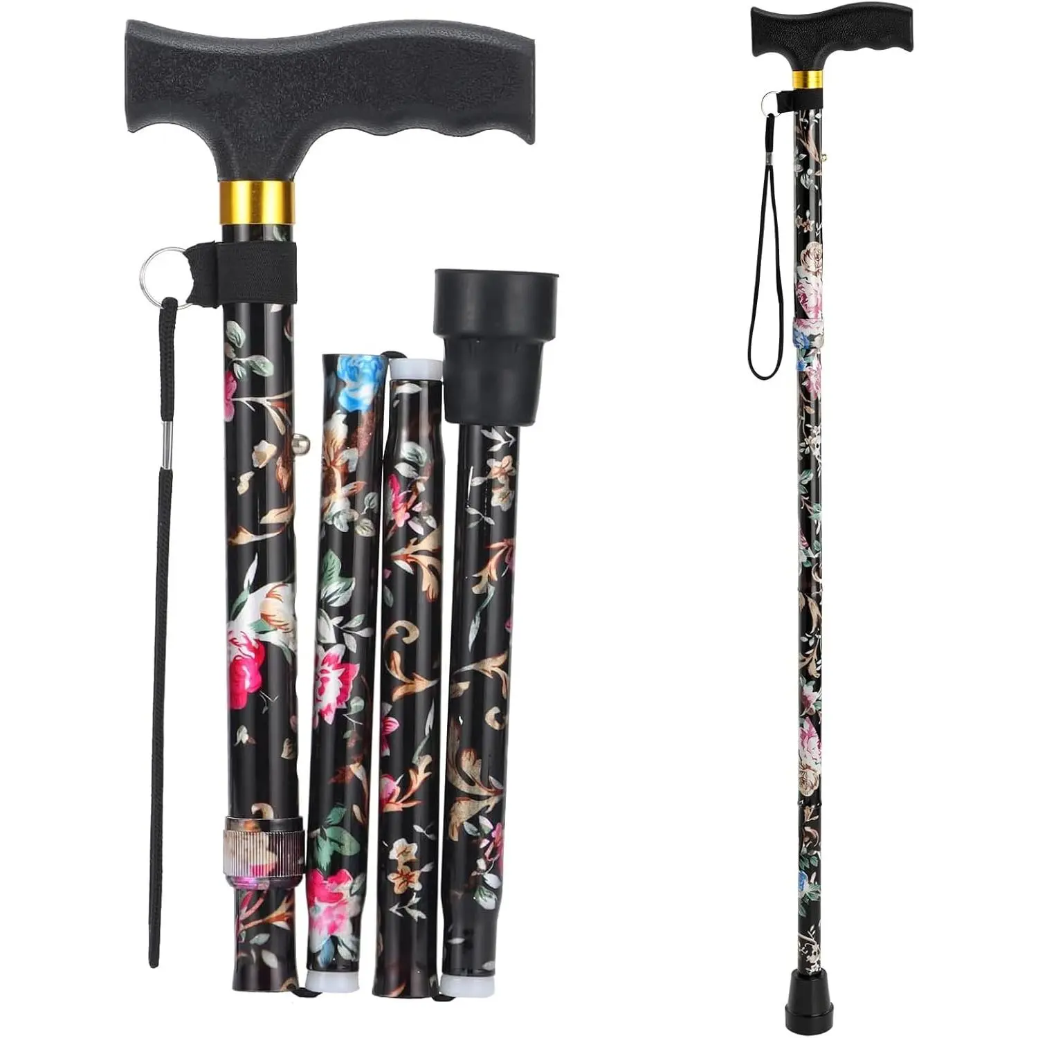 Walking Cane Cane for Woman | Lightweight, 5-Level Height Adjustable and Aluminum Folding Canes for Seniors | Ergonomic Wheeled Handle | Portable Walking Stick Collapsible Cane