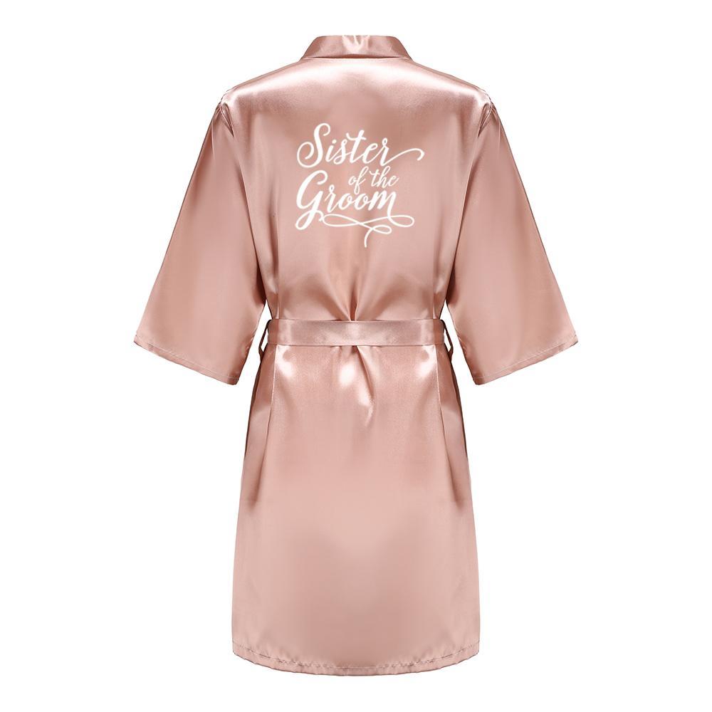 Rose Gold Satin Team Bride Bridesmaid Robe Wedding Bathrobe Gown Women Dressing Sleepwear Mother Maid of Honor Kimono