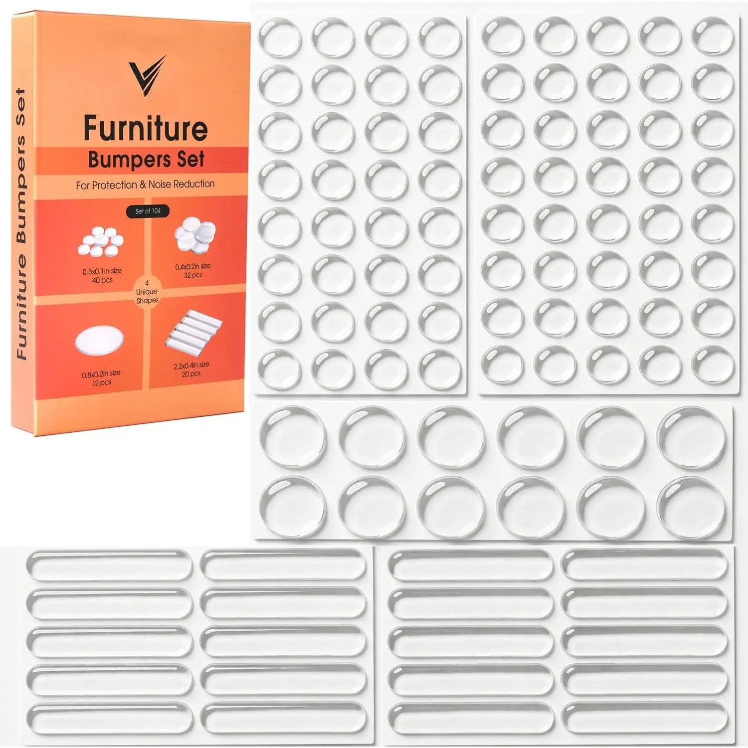 Door Knob Wall Protector (104 Pcs)  Door Bumpers 4 Sizes (0.3, 0.4, 0.8, 2.2 inch) Self Adhesive Door Knob Stopper for Wall Protectors from Door Knobs Furniture Cabinet