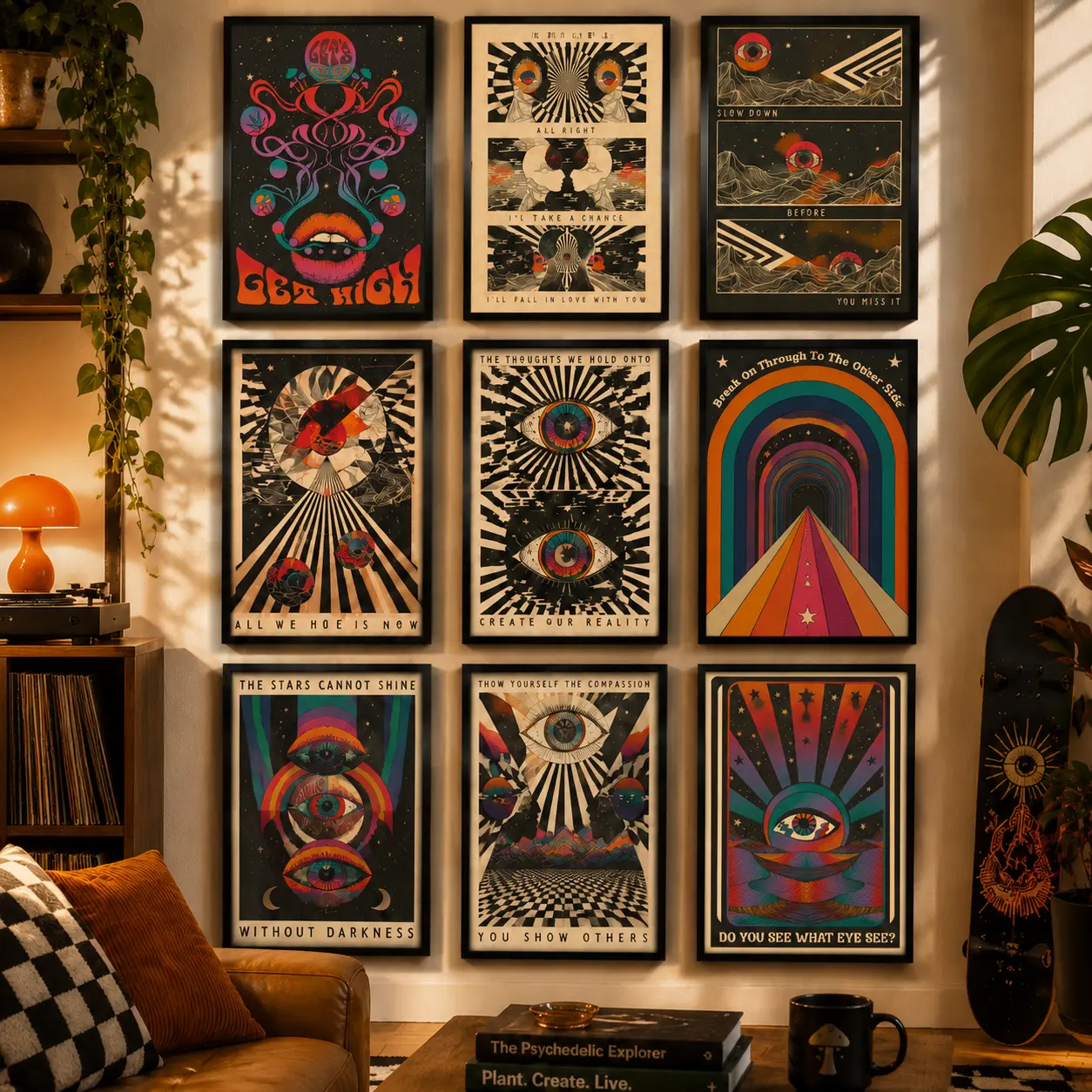 Retro Bohemian Psychedelic 70s Poster Inspirational Quotes Meditation Wall Art Canvas Painting Pictures Hippie Home Room Decor