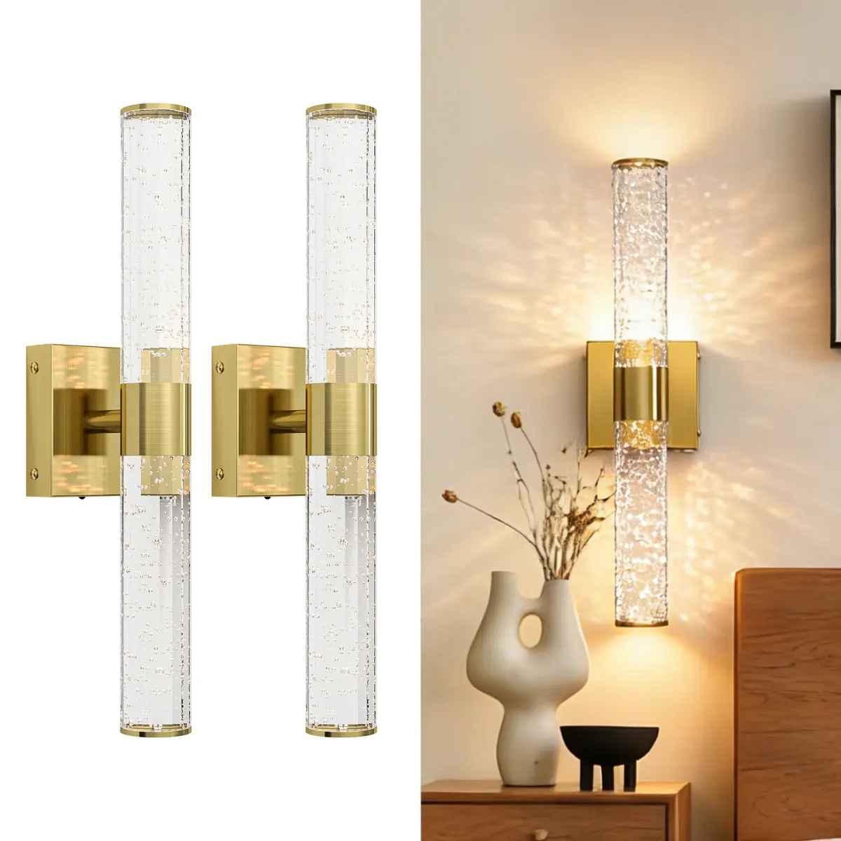 2 Sets  LED Bathroom Vanity Lights Bathroom Light Fixtures Over Mior,3000K Natural Warm Light, Modern Wall Sconce for Bedroom,Living Room,Hallway,Gold