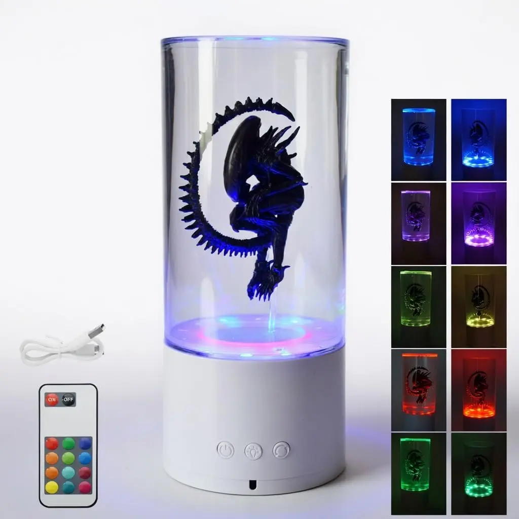 MILRCH 9.1" Tall Alien Xenomorph Bucket with Multiple Lighting Modes & Remote Control, Rotating Base, USB, Sci-Fi Collectible Xenomorph Figurine, Tabletop Display for Home Decor & Alien Fans