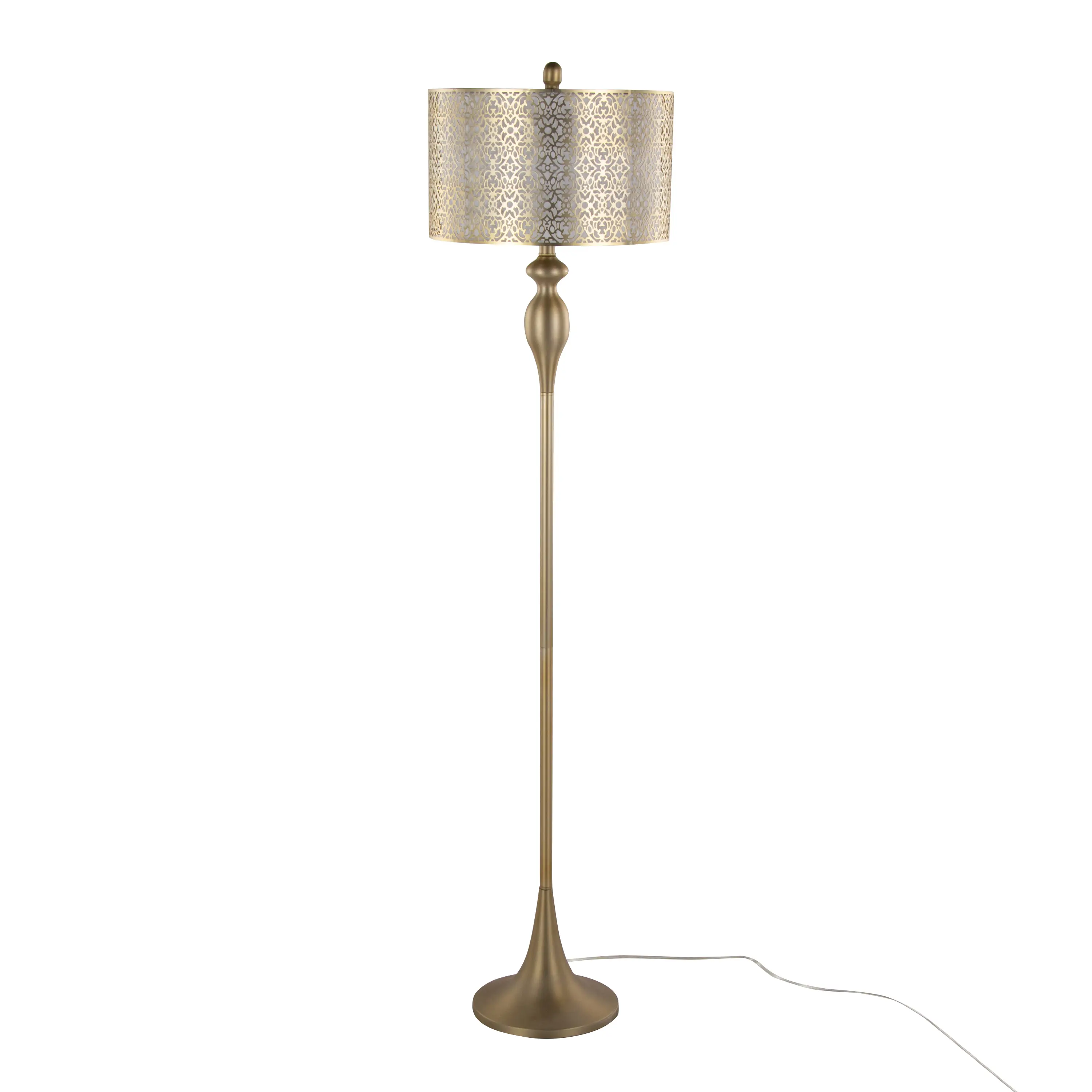 ARCH 63" Contemporary Metal Floor Lamp in Gold Finish with Laser Cut Metal Accents and Off-White Linen Shade for Living Room Bedroom Office Reading Corner, Modern Home Decor Lighting Fixture, Indoor Standing Lamp for Cozy Ambiance, US Online Shopping