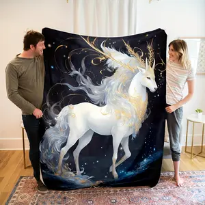 1Pc White Deer Print Fleece Blanket, Soft Warm Throw Blanket Nap Blanket For Couch Sofa Office Bed Camping Travel, Multi-Purpose Gift Blanket For All Season