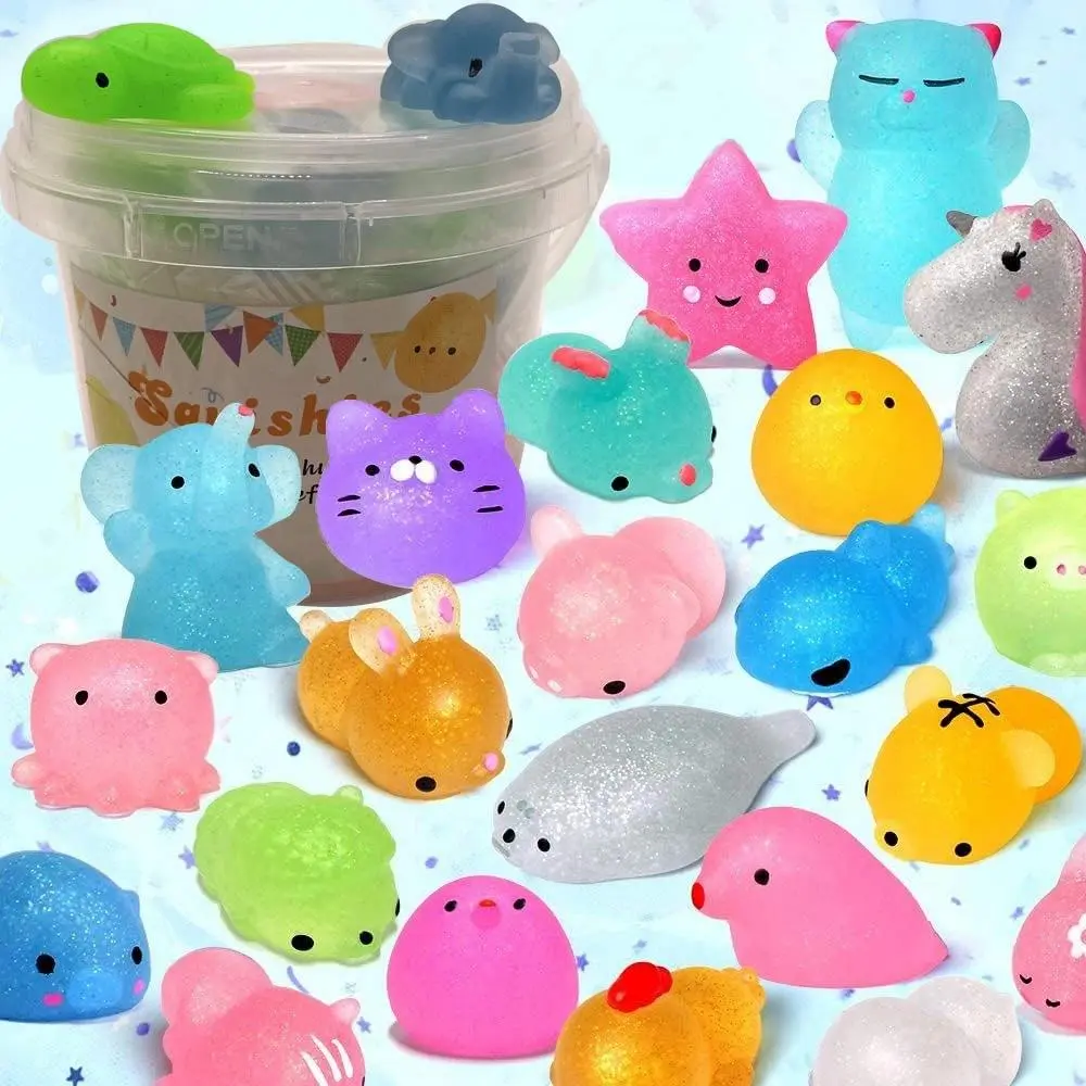 Kawaii Squishy Glitter Stress Relief Toys - 12/36PCS Animal Mochi Squishies, 12PCS Random Color Collectibles for Kids, Colorful Squishy Dumpling Sensory Activity Party Favors, 12Pcs Random Colors