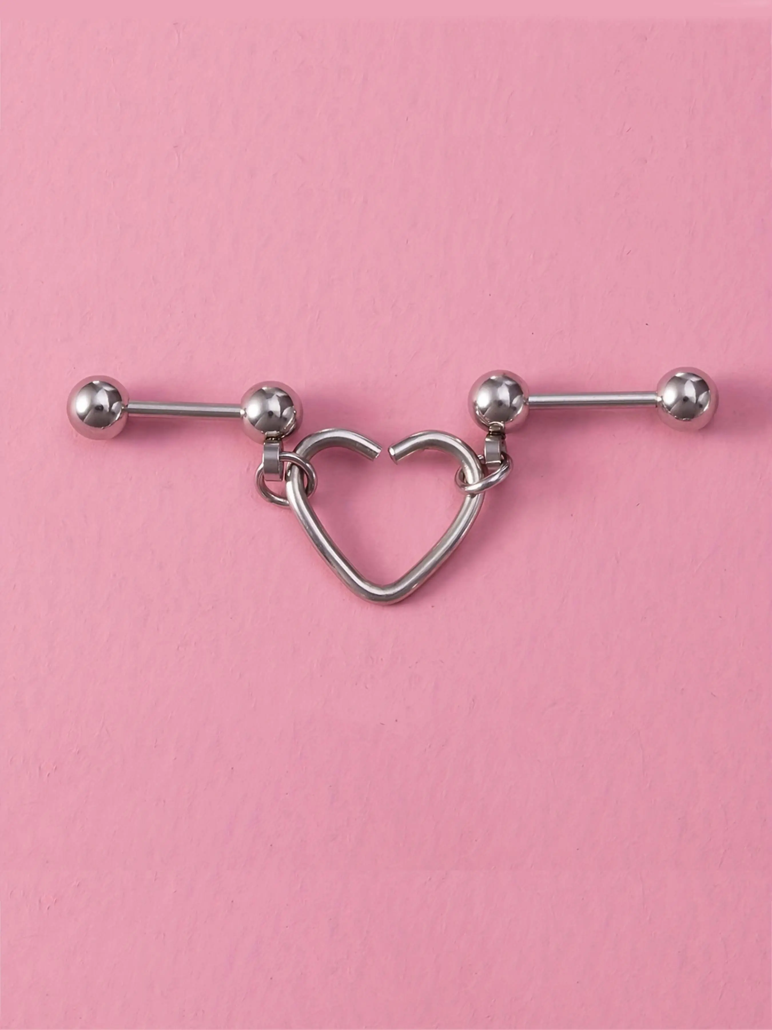 1pc Heart Pendant Double Pierced Stud Earrings for Women Ear Piercing Stainless Steel Cartilage Tragus Lobe Daith Conch Helix Body Jewelry