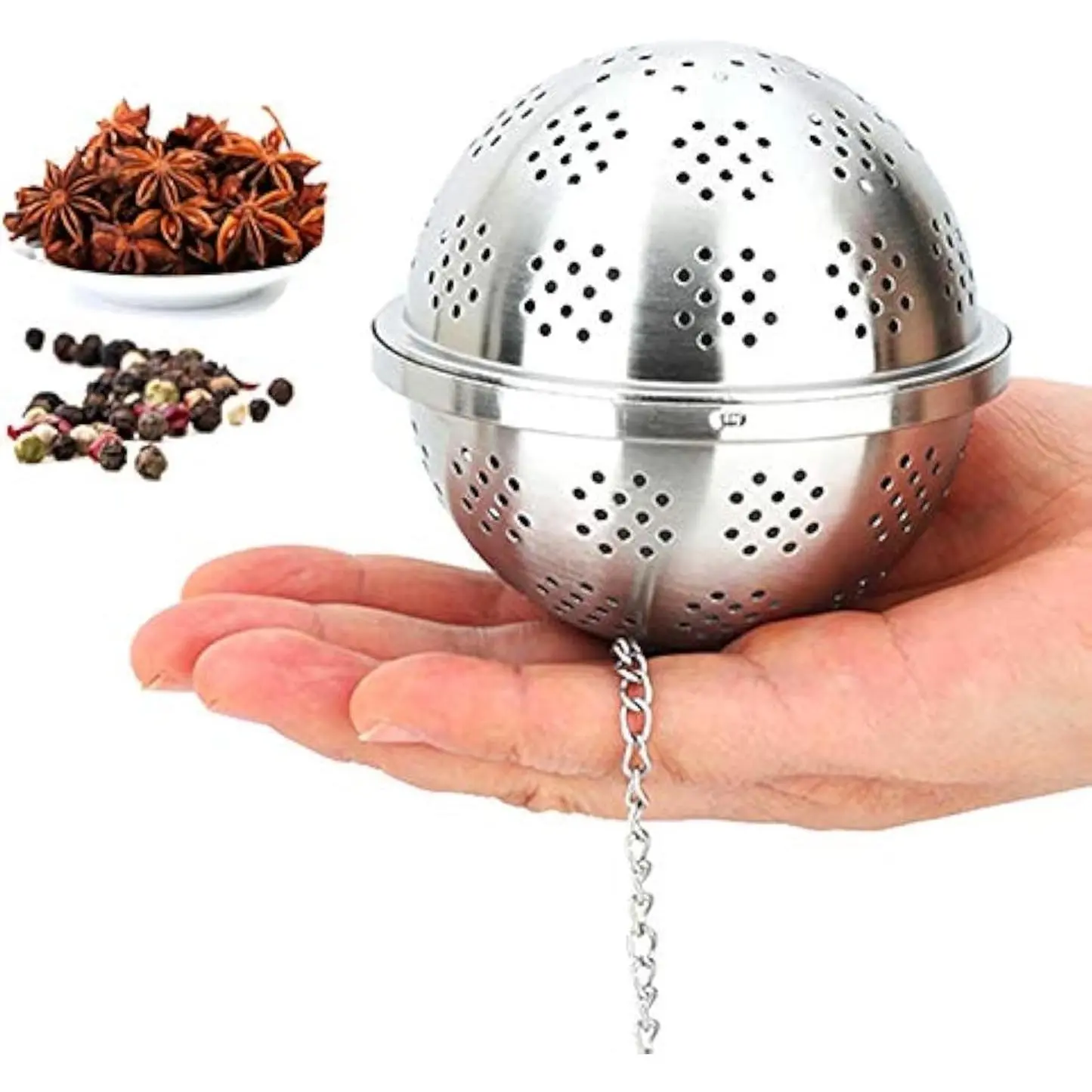 Spice Ball Extra Large For Cooking, Seasoning Ball, Spice Infuser, Tea Ball Filter, With Extended Chain Hook For Enhancing Soups, Stews, Cider, Wine, And Especially Brewing Large Quantities Of Tea