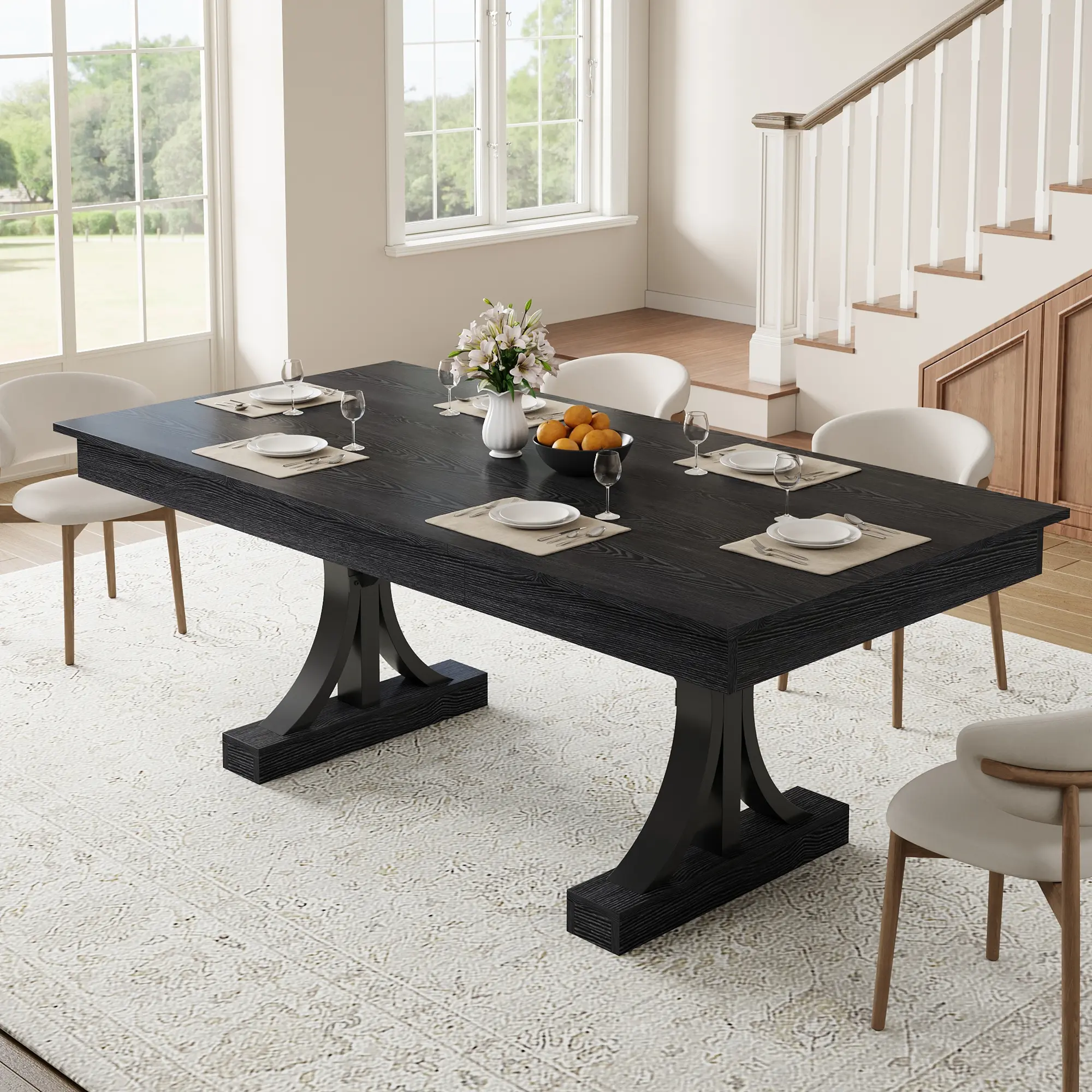 Spacious 71-Inch Rectangular Dining Table for 6-8, Double Storage Drawers, Sturdy Wood Top, Robust Metal Frame, Vintage Modern Kitchen or Dining Room Table