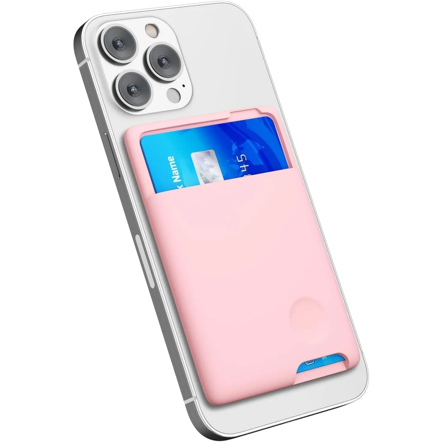 Phone Wallet Stick On, Secure Phone Card Holder Silicone, Adhesive Pocket Sleeve ID Credit Card, Slim Thin Card Case for Men Women Cute, Compatible with Apple iPhone Samsung Pixel, Pink