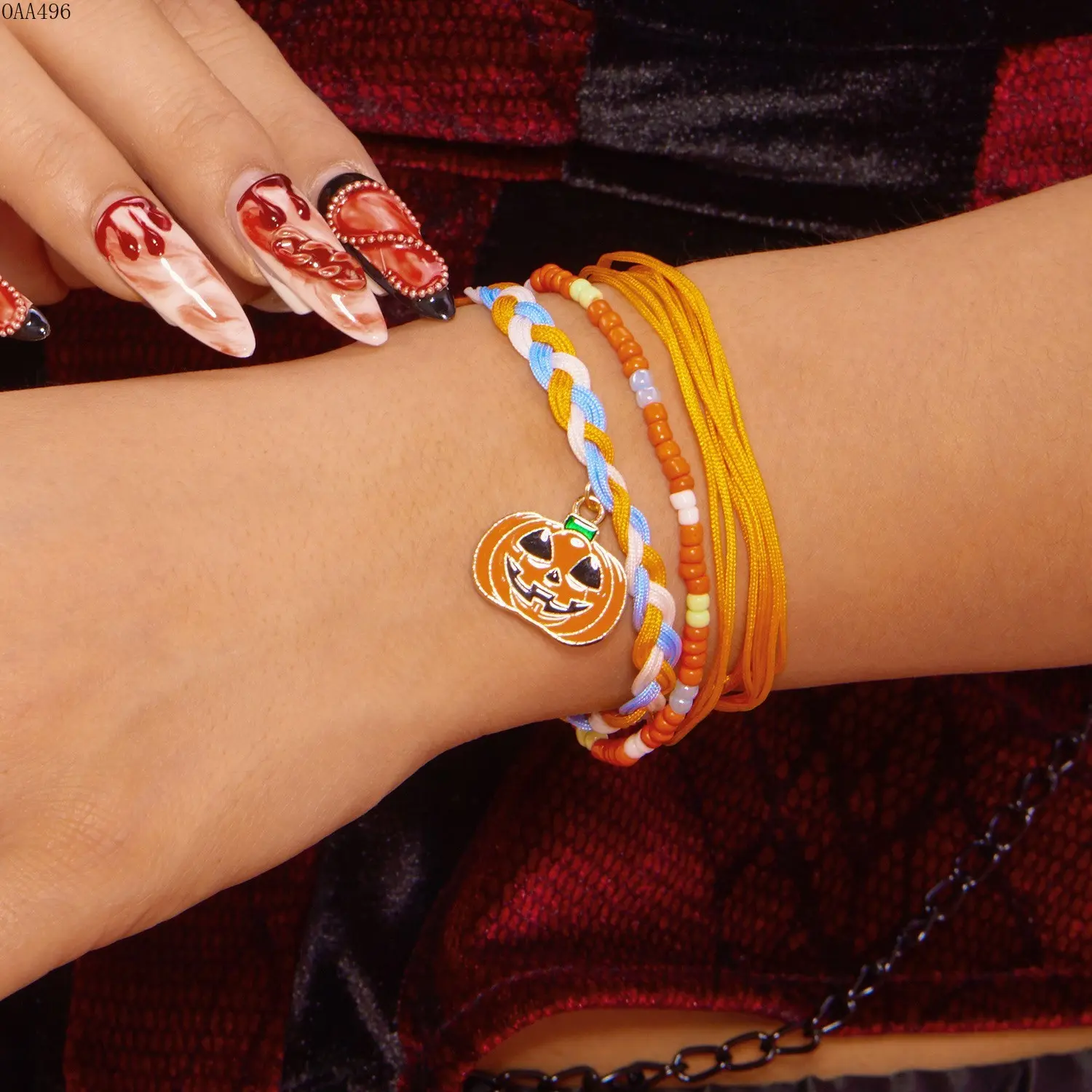 Women's Halloween Layered Braids Bracelet Set, Adjustable Size Rope Jewelry with Ghost Charms, Pumpkin & Candy Charms for Party, Casual Wear, Daily Jewelry (DIY Bag Accessory), Holiday Parties, Synthetic Rope