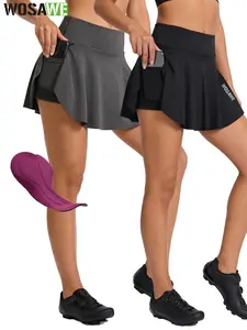 WOSAWE Women's Cycling Shorts 4D Padded 2 in 1 Breathable Skort High Waist Pleated Skirt