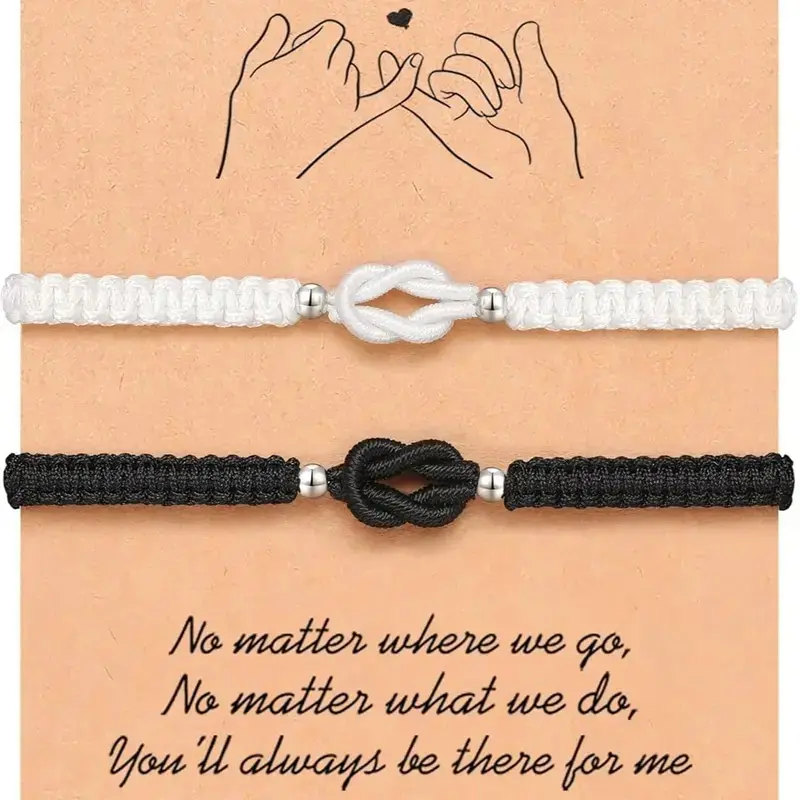 Polyester Pinky Promise Knotted Matching Couple Bracelets - 2-Piece Fashionable Jewelry, Ideal Anniversary Valentine's Day Gf Gift, Mens Gifts, Bracelets for Women
