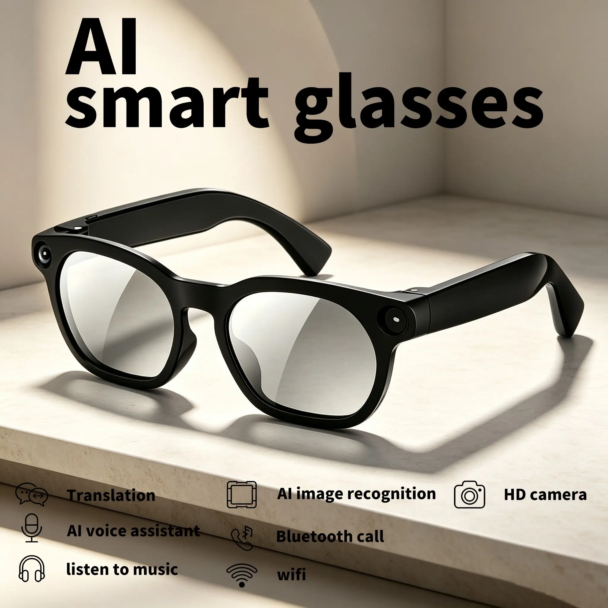 2026 new intelligent AI glasses with camera and video, upgraded 800W high-definition camera, 1080P high-definition recording, 290mAh large battery,  Al language translation, voice assistant, touch/music playback, best gift