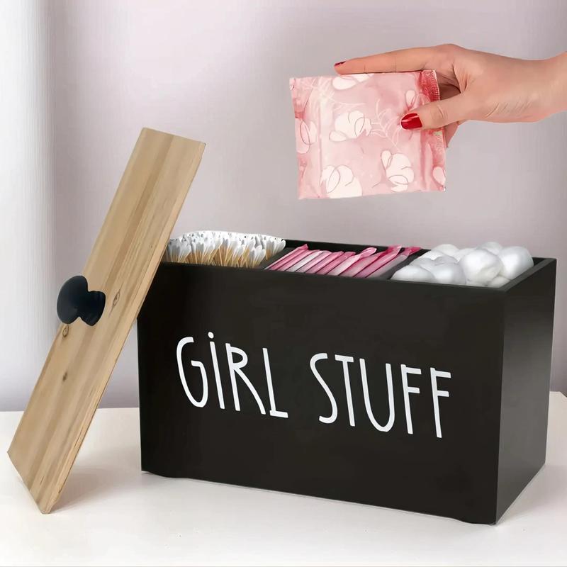 Wooden Storage Box with Lid, 1 Count Creative Letter Pattern Storage Box with 3 Compartments, bathroom accessories storage, Home Organizer for Bathroom, Living Room, Bedroom