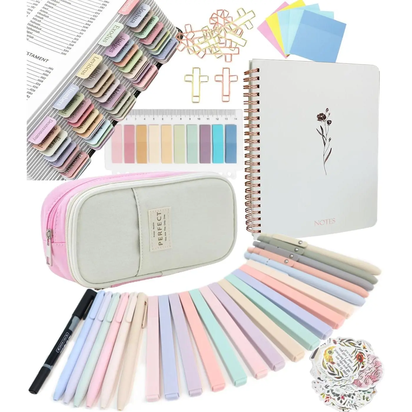 Christian Theme Study Journaling Kit - Office Stationery Set with Personalized Tabs, Highlighting Tool, Notebook, Large Capacity Pen Case, Large Capacity Bag - Annotation Essentials for Students, Beginner Christian Gifts