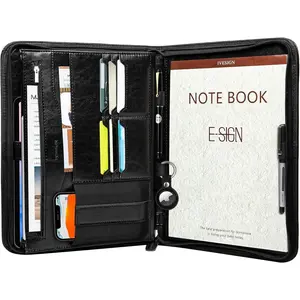 Zippered Padfolio for Women & Men Resume Portfolio Folder, Vegan Leather Business Organizer Planner with Writing Pad, 10.1 Inch Interior Tablet Sleeve Black