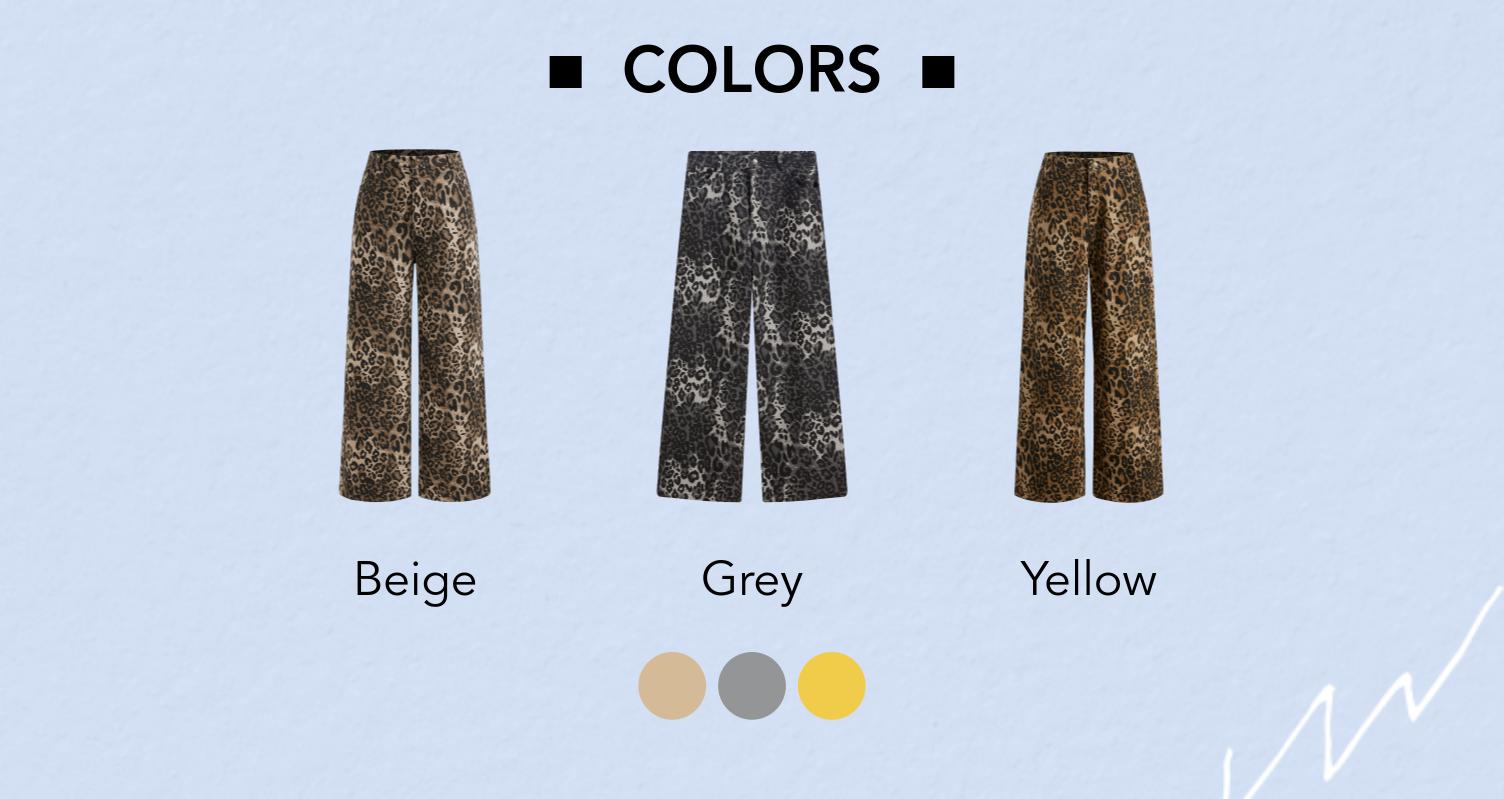 Cider [4 colors, size 0-26] Denim Mid Waist Leopard Wide Leg Pants, 100% Cotton Animal Pants for Daily Casual Streetwear, Viral Pinterest Hiphop Vintage Style Pants With Pockets, Summer Y2k Pants for Women
