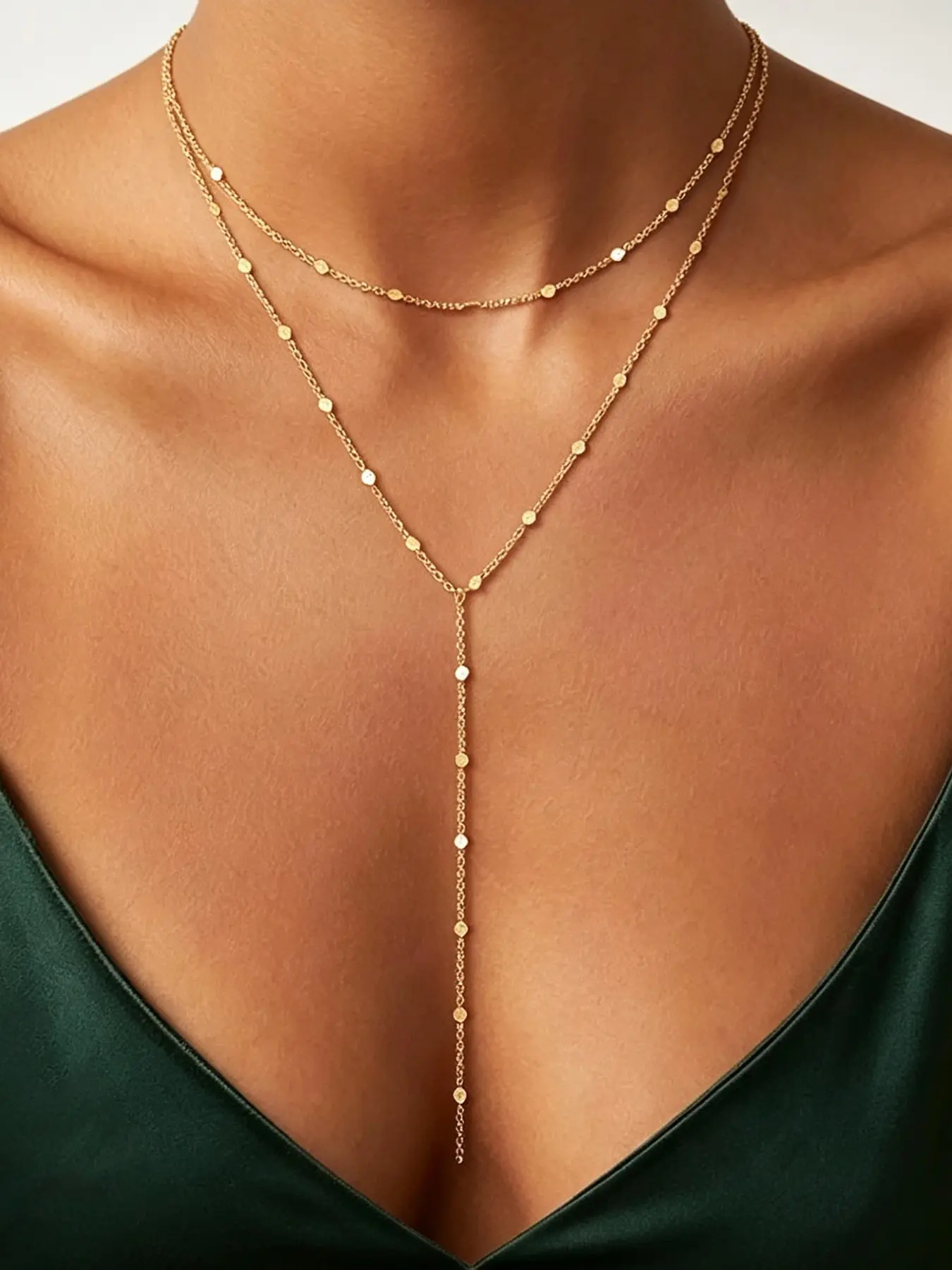Gold/Silver Necklace for Women Gold/Silver Plated Long CZ Necklaces Layered Lariat Chain Beach Choker Trendy Stuff Simple Cute Accessories Gifts Prom Formal Jewelry