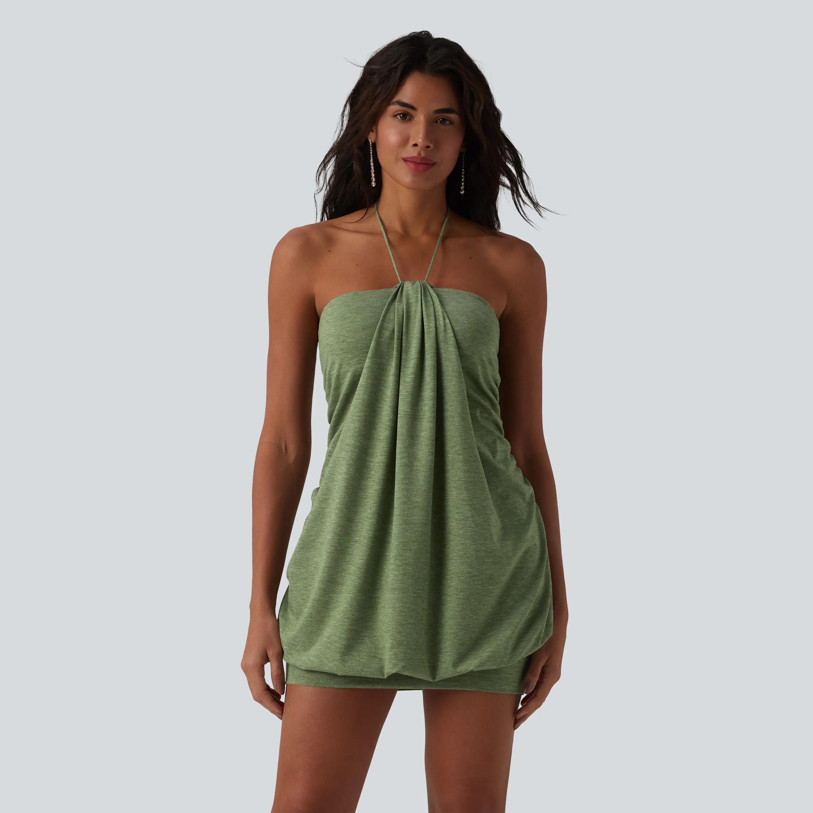 Halara Halter Tie Back Built-in Bra Bodycon Micro Mini Dress