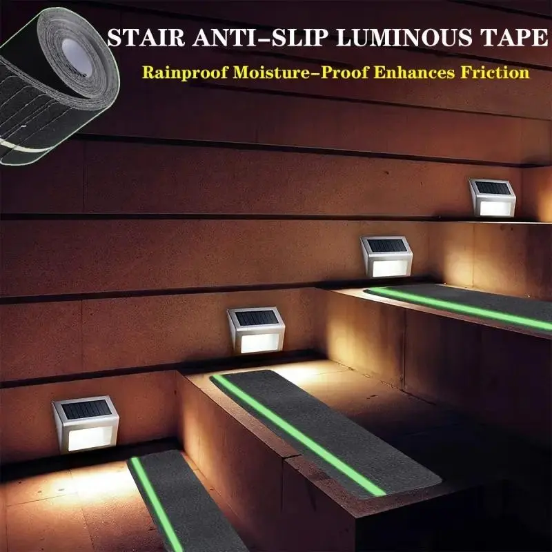 Anti-Skid Tape 5 Pieces, Staircase Tread Traction Enhances Friction, Luminous Waterproof Visibility, Non-Slip with Luminous Stripes, Outdoor Stairs Safety Adhesive