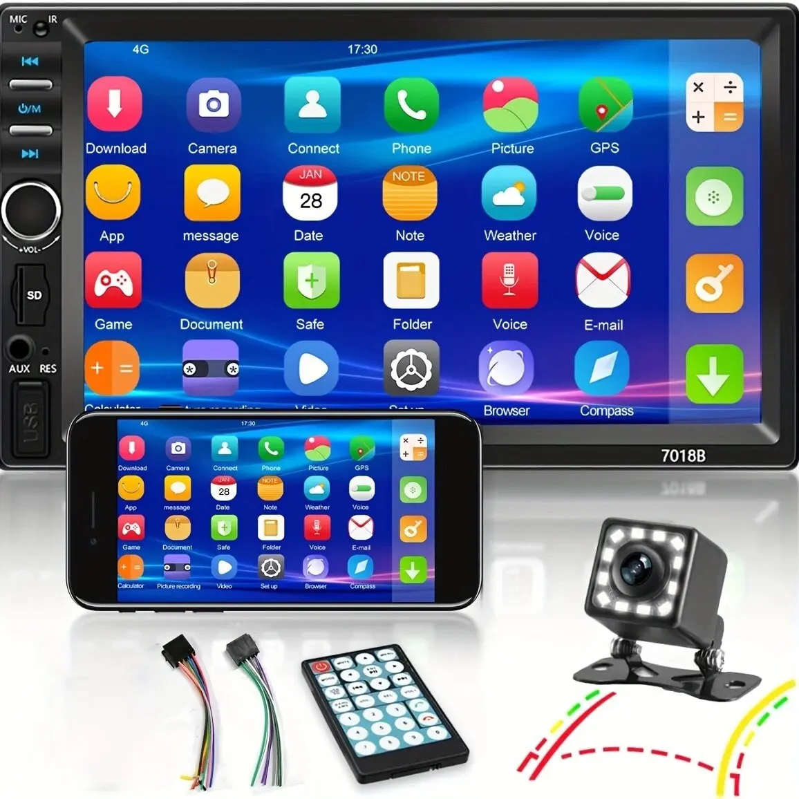 7 Inch Dual Core Touchscreen Car Mp5 Player, Car Video Player, Supports USB Playback, Mirror Link Smartphone Sync, Includes Reverse Camera
