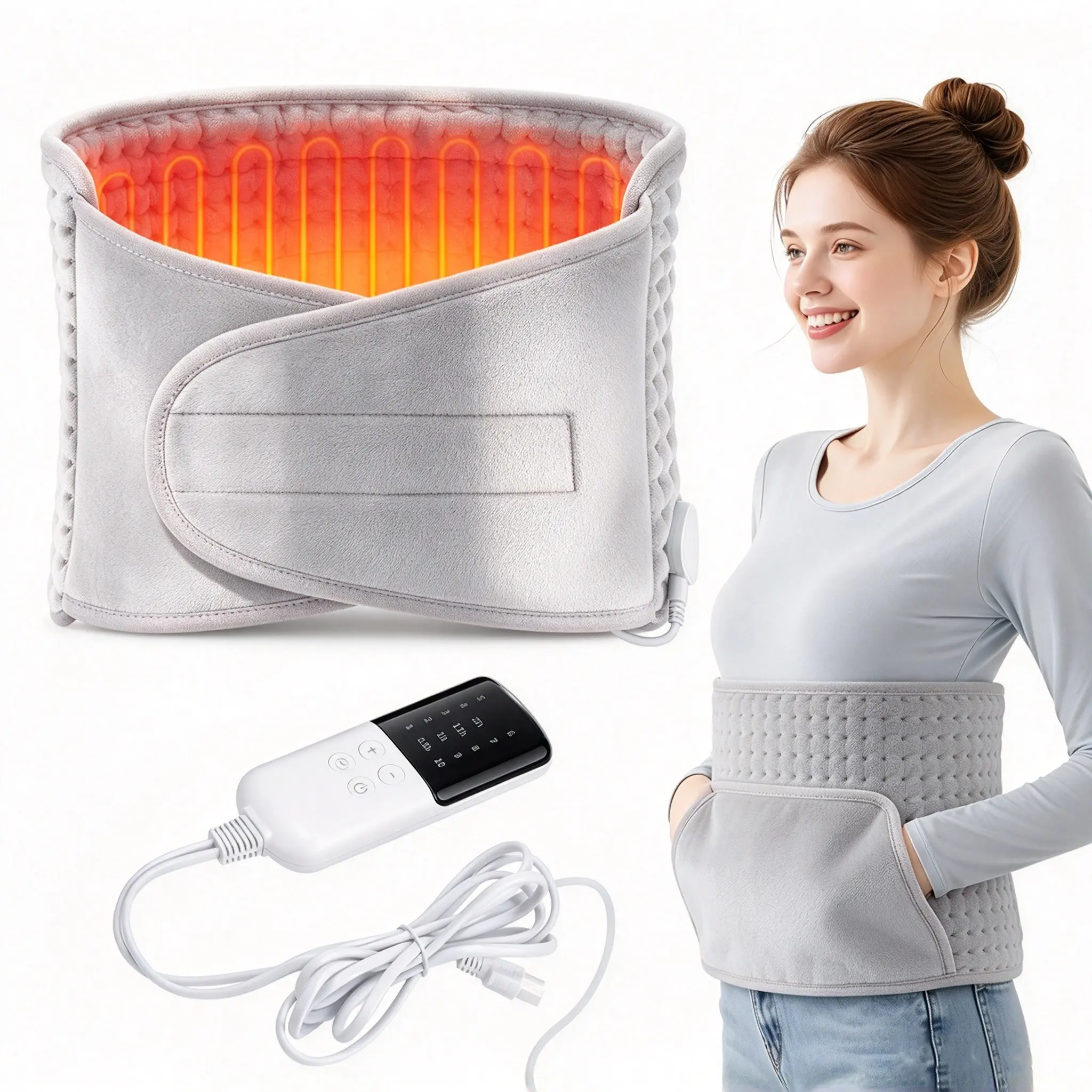 Heating Waist Belt with 10 Temperature Settings, 4 Timer Modes, Heated Pad + Hand Warmer Combo, Us Plug, Halloween Gift