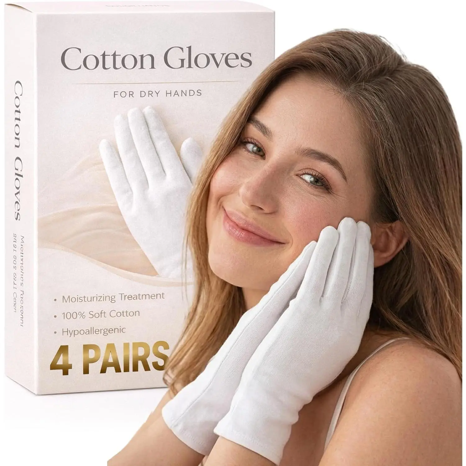 4 Pairs White 100% Cotton Gloves for Women Moisturizing Overnight Sleeping Gloves for Dry Hands Eczema, Spa Care Hand Mask