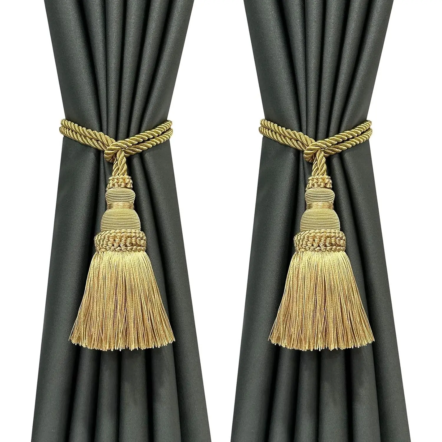 2 Pack Gold Handmade Rope Tassel Curtain Tiebacks, Decorative Holdbacks for Home and OutdoorGift
