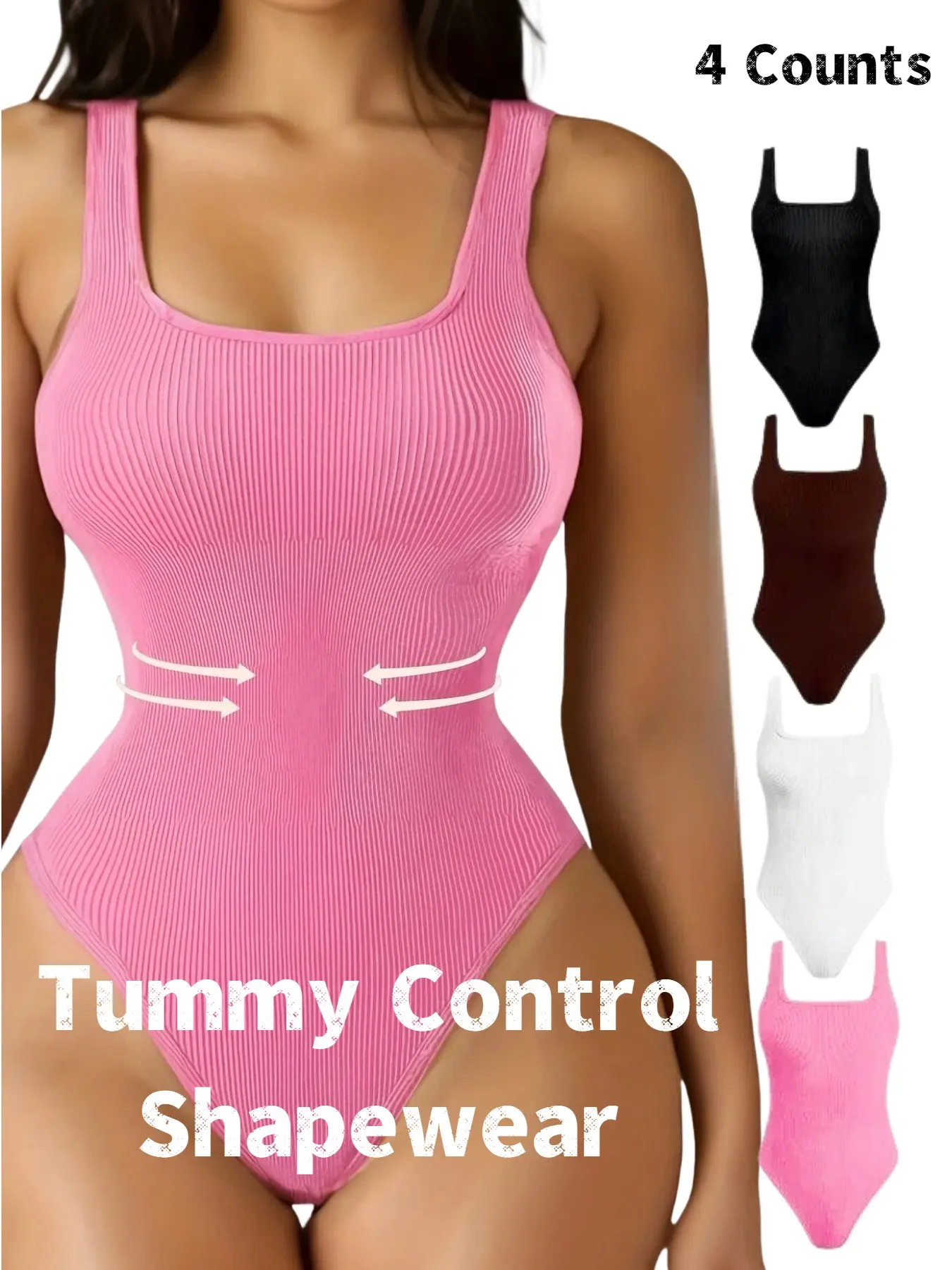 Women's Square Neck Ribbed Crop Top, Slimming Bodysuit, Tummy Control Sleeveless Underwear Shapewear, Kardashian Style, All Seasons Wear, Faja Shaper Bodysuit