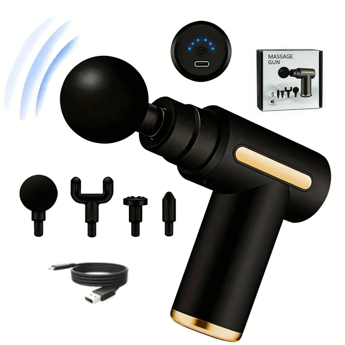 Portable Fascia Gun, Rechargeable Electric Massager, 4 Massage Heads, 6 Vibration Settings, Handheld Full Body Massager, Ideal Gift for Men and Women