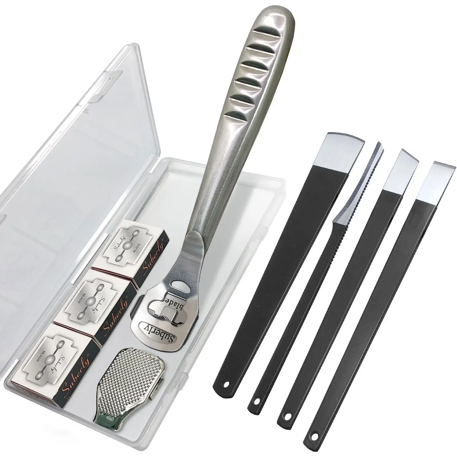 36 Pcs Callus Shaver for Feet Set 1 Stainless Foot File & 1 Foot File Heads & 30 Replacement Slices Blades & 4 Pedicure Knife Professional Callus Remover Tools for Wet and Dry Feet