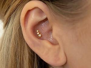 925 Sterling Silver Trio CZ Gold Screw Back Stud Earrings for Women/Girls, Sparkly CZ Stud Earrings for Helix Cartilage Tragus Earlobe Conch Piercing Jewelry 20 Gauge