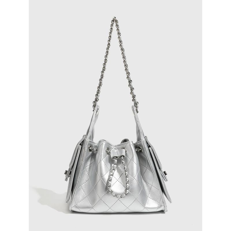 New Quilted Chain Bucket Shoulder Bag, Elegant & Stylish Crossbody & Tote Purse For Women, Versatile Daily Commuter Handbag With Chain Strap