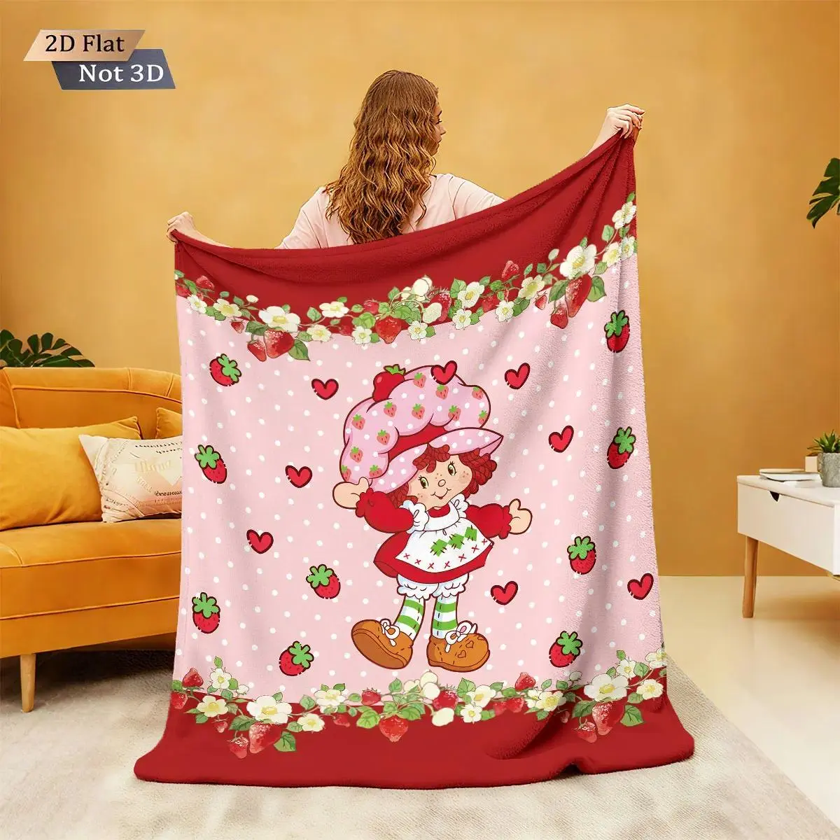 1pc Cute Strawberry Girl Printed 230 Flannel Blanket In Multiple Sizes Soft Comfortable Napping Cover Carpet Machine Washable