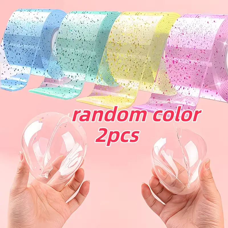 Random Color Series, Large Size, 2 Rolls, 1.97 Inch Wide, 3.94 Inch Long, Glow-In-The-Dark Nano Tape, Reusable, Strong Adhesive, Home Office Classroom Use