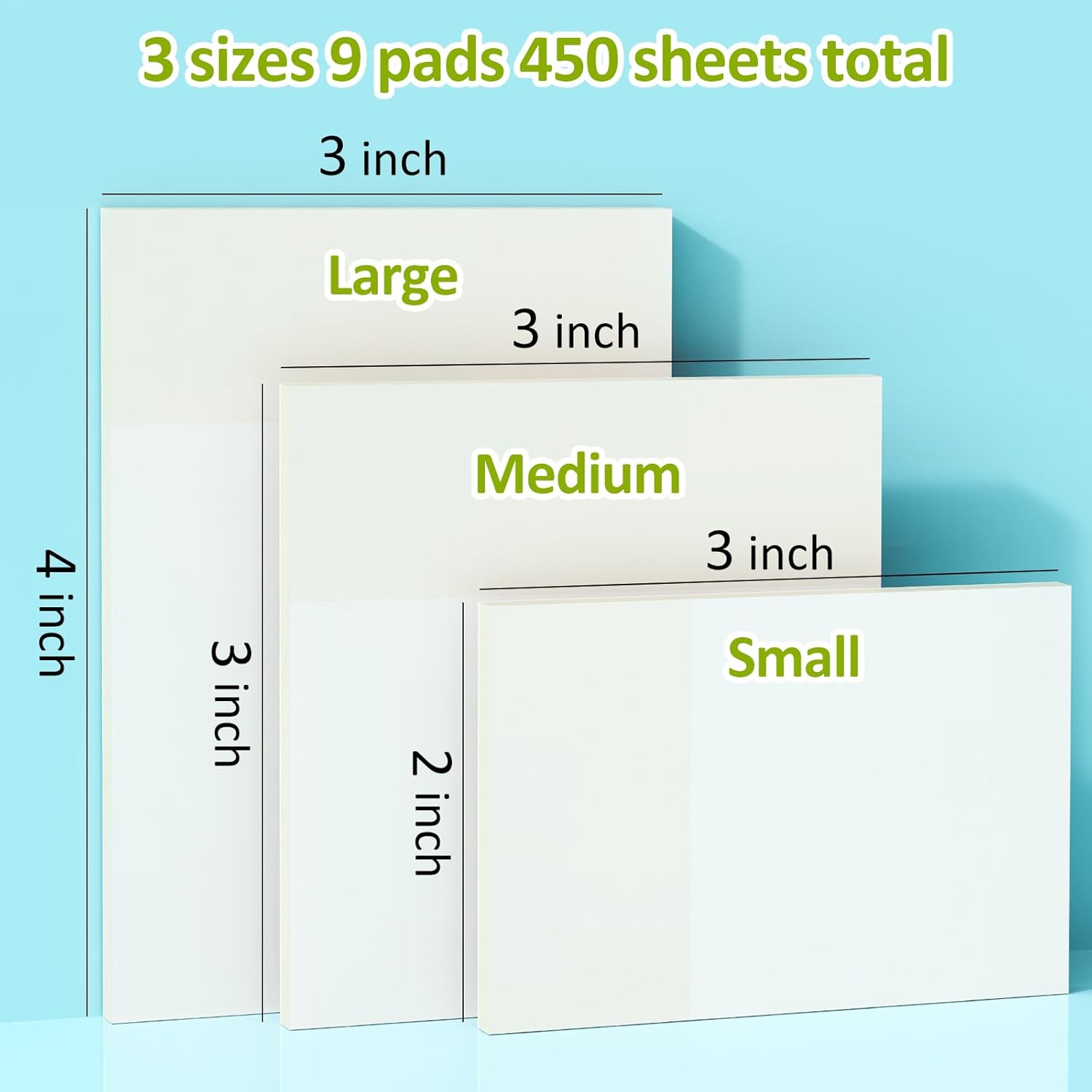 450 count Transparent Sticky Notes, 3 Sizes Clear Sticky Notes  Self-Adhesive, Translucent and See Through for  Study, Books Annotation, Office, School & College