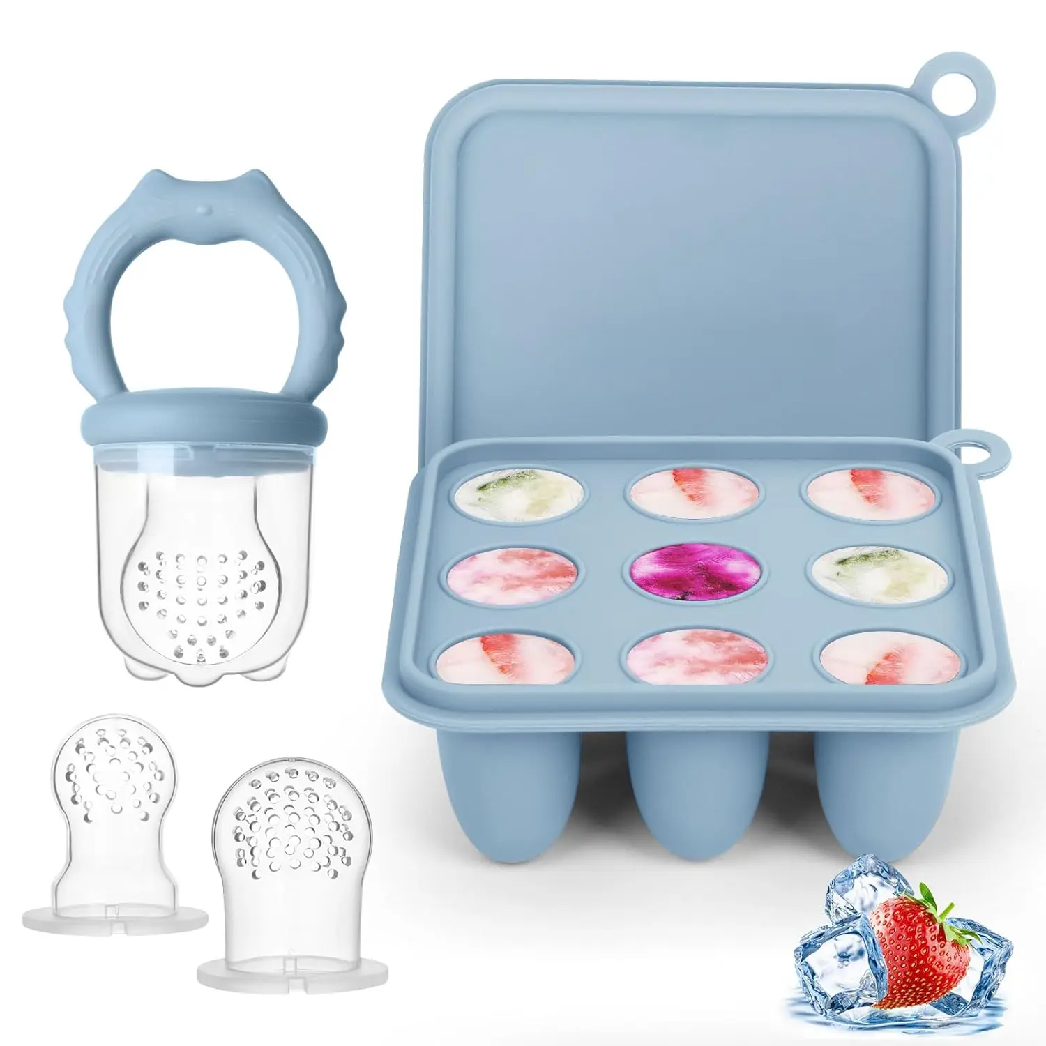 Baby Fruit Food Feeder Breastmilk Popsicle Molds, Silicone Food Freezer Tray  Cooling Teething Relief, Baby Food Feeder  Safe Infant Self Feeding, Includes 3 Extra Food Pacifier