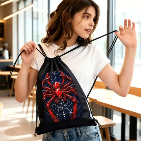 Red Spider Web Gym Bag - Comic Fan Drawstring Backpack, Gothic Punk GymTok Aesthetic Waterproof Sackpack, Edgy Sport Gift for Spider-Man Fans backtoschoolshopping