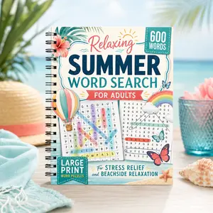 Relaxing Summer Word Search for Adults: Large Print Summer Themed Word Find Puzzle Book with 600 Words, Stress Relief Fun Beachside Activity for Seniors & Adults