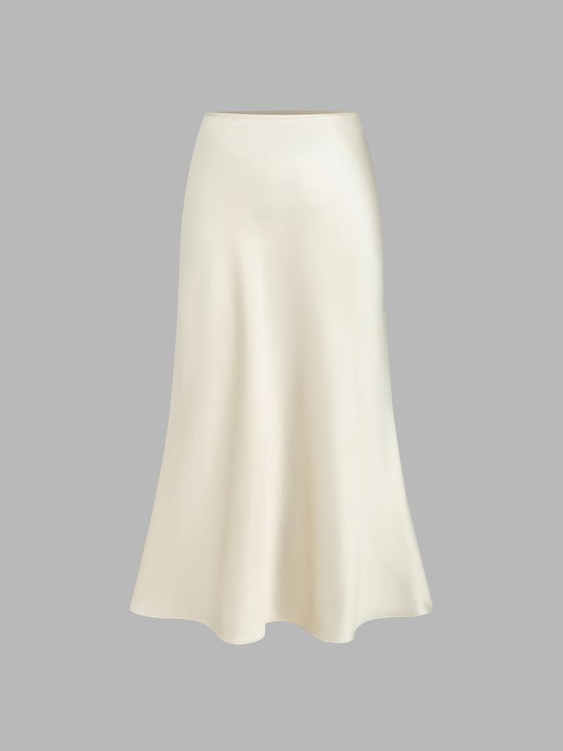 Cider Satin Solid Ruffle Long Skirt Fashion Bottom