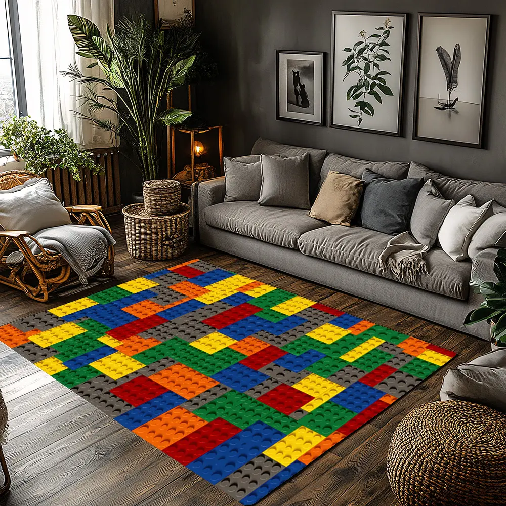 Multicolor Lego Brick Geometric Crystal Velvet Area Rug Non‑Slip Kids Modern Playroom Living Room Rug#MulticolorLegoBrickRug #KidsPlayroomDecor #ColorfulBlockGeometricRug #FunModernCarpet #CrystalVelvetRug