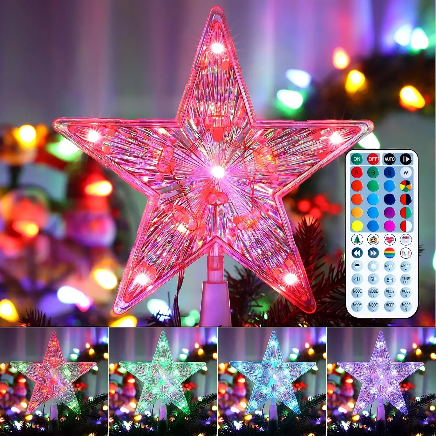 Small  Tree Topper, 7.6" 11 LED Lighted Christmas Tree Topper, Color Changing Solid/Flash Treetop w/Remote, /USB  Xmas Tree Topper, RGB  for Christmas Tree